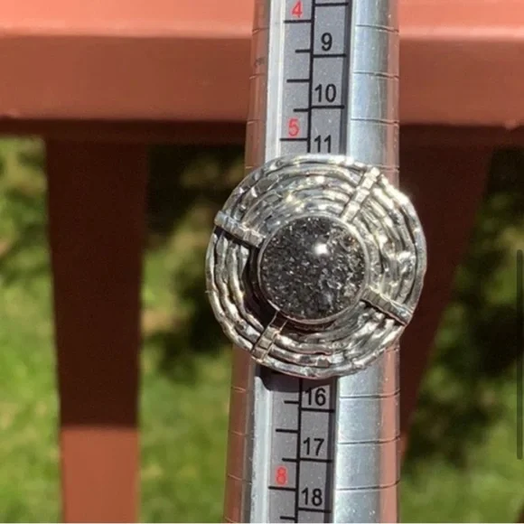 New BLACK DRUZY QUARTZ 925 SILVER RING, SZ 6 - Picture 5 of 7